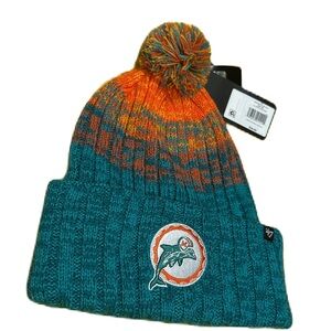 Miami Dolphins Historic Aqua/Orange NFL Sideline 47’‎ Pom Cuffed Knit Hat NWT